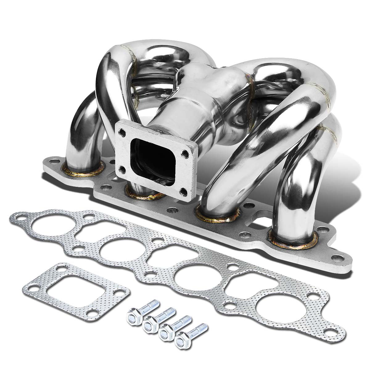 J2 Engineering, 00-04 Ford Focus Escape Mazda Tribute 2.0L I4 ZX T25 Ram Horn Turbo Manifold - Stainless Steel