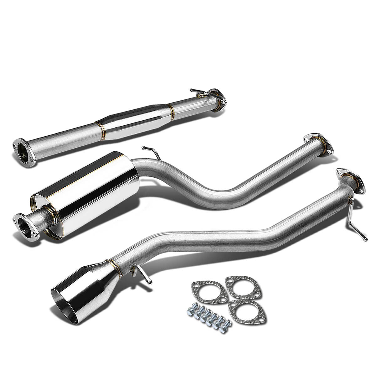 J2 Engineering, 00-04 Ford Focus ZX3 ZX5 2.0L Catback Exhaust System w/Muffler 4.5 in. OD Double Walled Tip