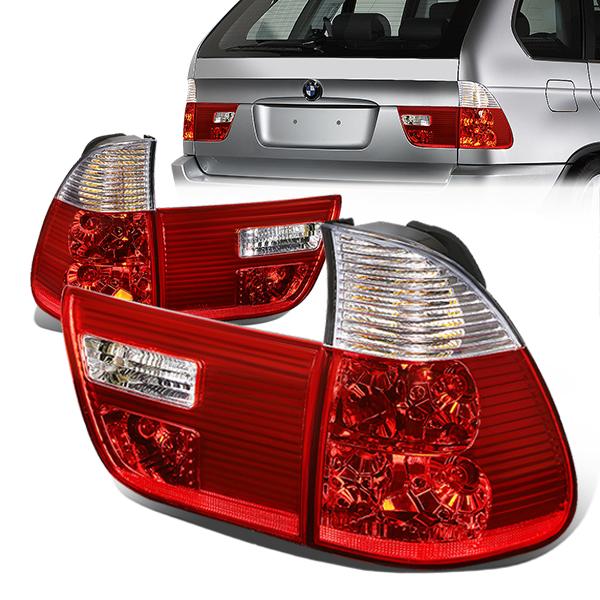 Nuvision Lighting, 00-06 BMW X5 Rear Brake Tail Lights - Inner+Outer Lamps - Red/Clear Lens