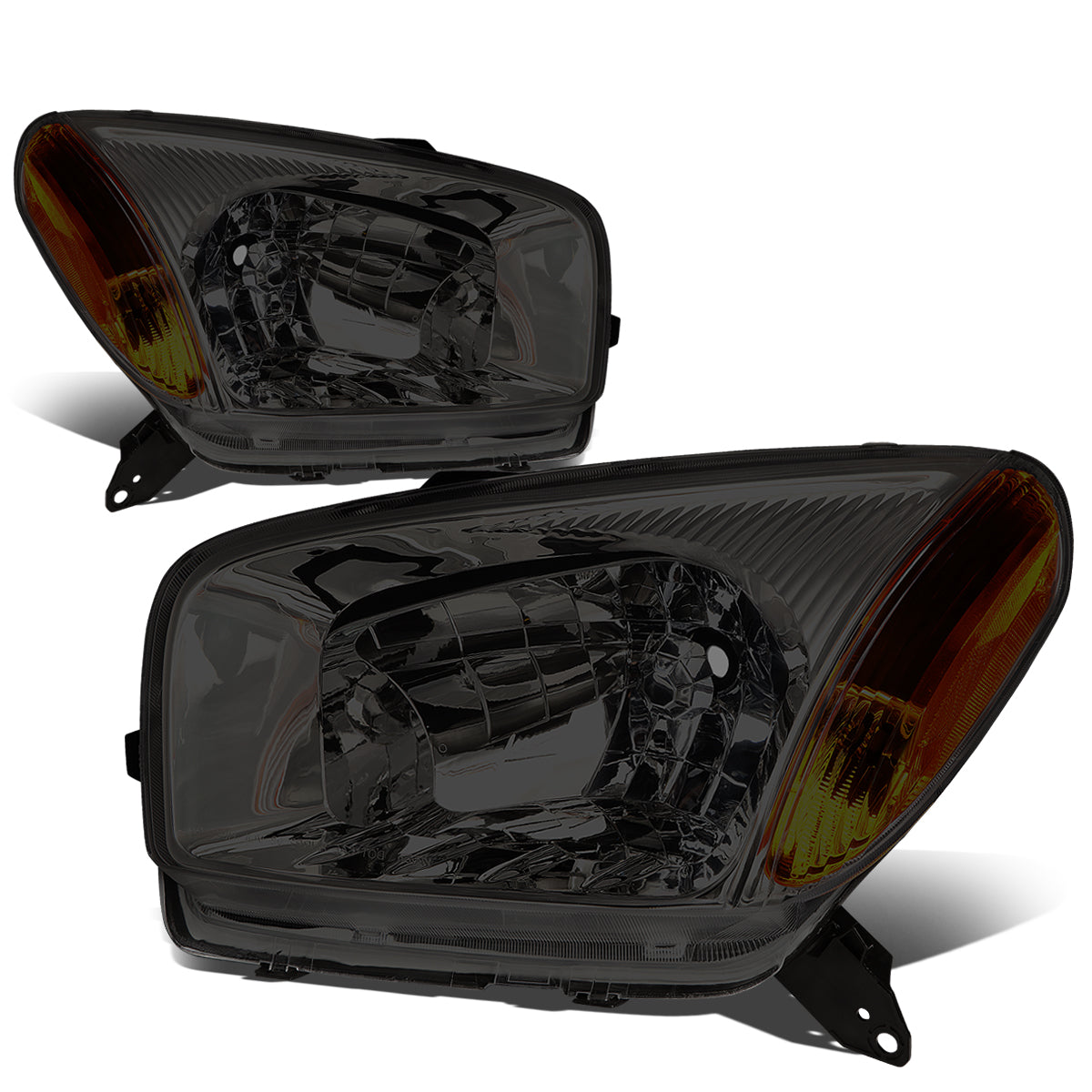 DNA Motoring, 01-03 Toyota RAV4 Headlights - Smoked Housing Amber Corner