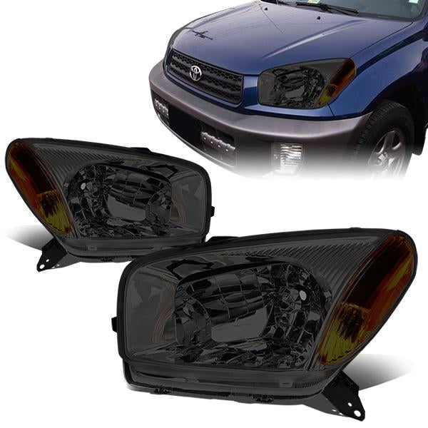 DNA Motoring, 01-03 Toyota RAV4 Headlights - Smoked Housing Amber Corner