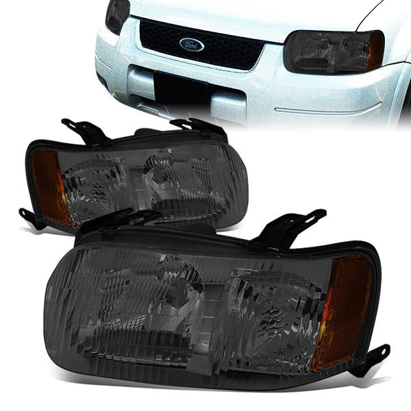 DNA Motoring, 01-04 Ford Escape Headlights - Smoked Housing Amber Corner