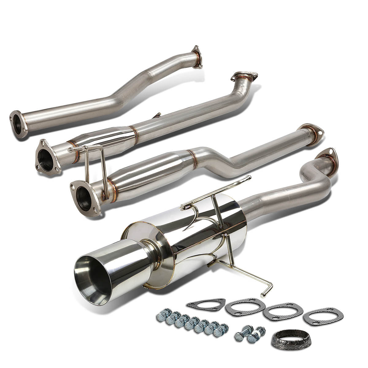 J2 Engineering, 01-05 Honda Civic DX/GX/LX/HX Catback Exhaust System w/4 in. OD Double Walled Muffler Tip