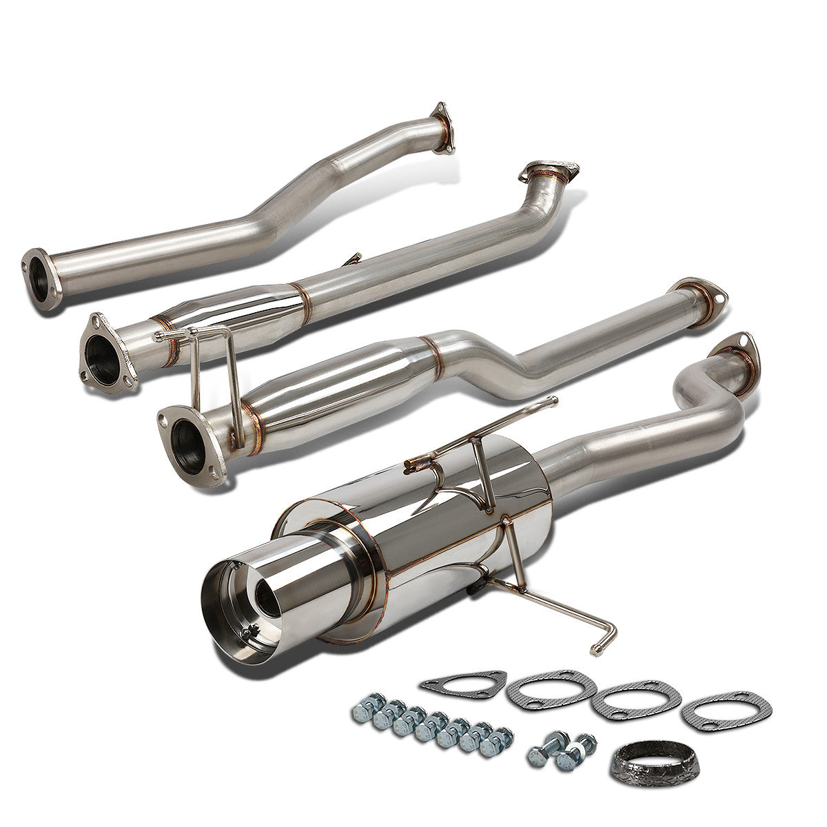 J2 Engineering, 01-05 Honda Civic DX/GX/LX/HX Catback Exhaust System w/4 in. OD Muffler Tip