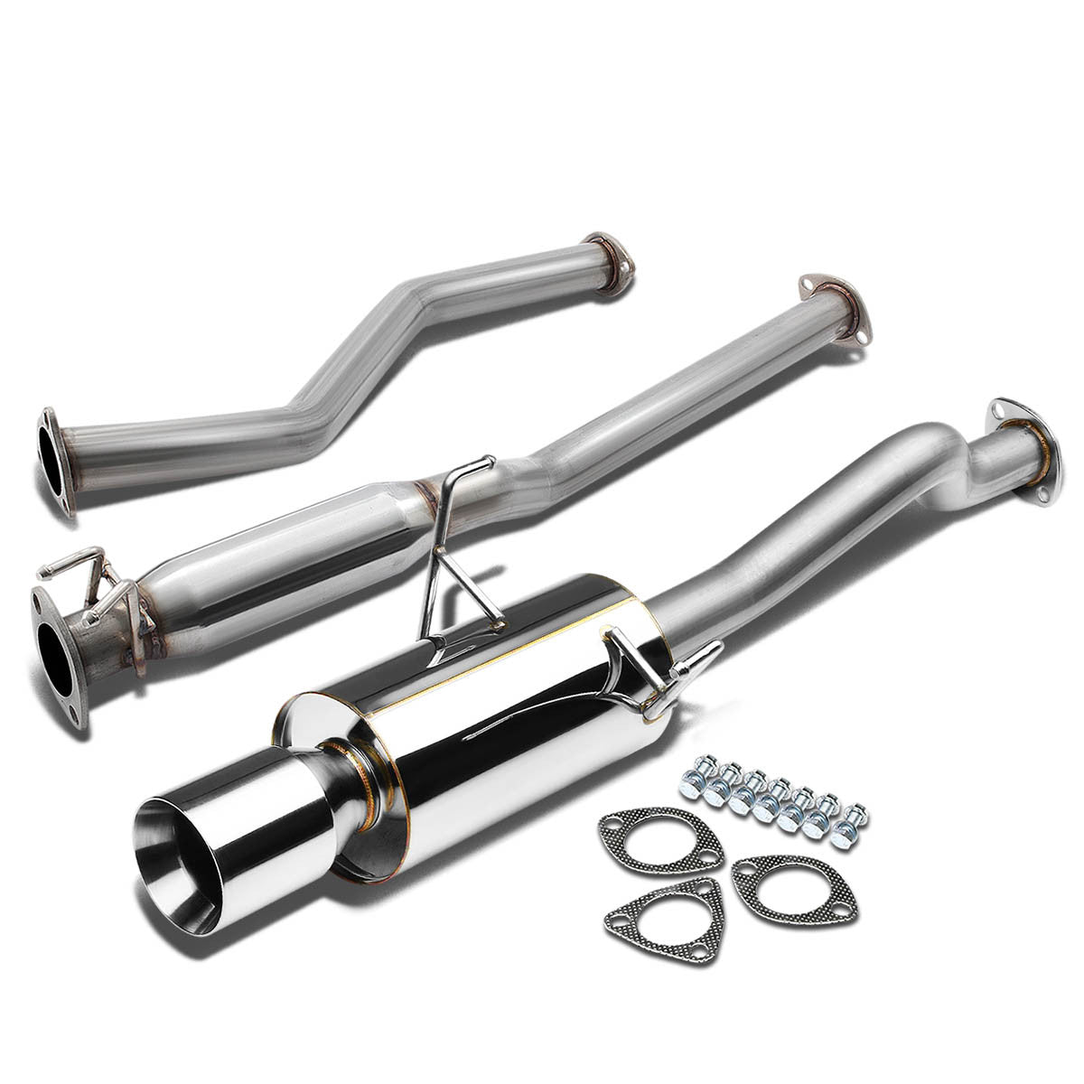 J2 Engineering, 01-05 Honda Civic EX Coupe/Sedan Catback Exhaust System w/4 in. OD Double Walled Muffler Tip