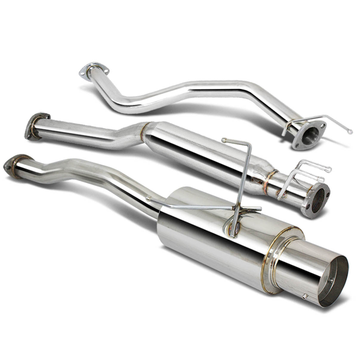 J2 Engineering, 01-05 Honda Civic EX Coupe/Sedan Catback Exhaust System w/4 in. OD Muffler Tip