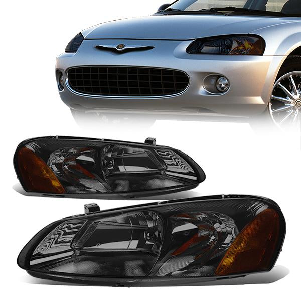 DNA Motoring, 01-06 Dodge Stratus Sedan Chrysler Sebring Convertible Headlights - Smoked Housing Amber Corner