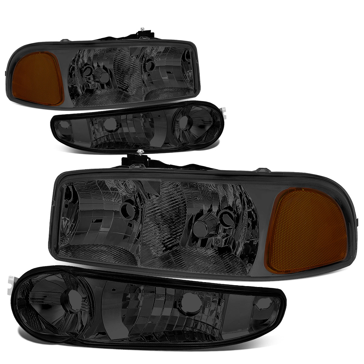 DNA Motoring, 01-07 GMC Sierra Yukon XL 1500 Denali Headlights+Bumper Lamp - Smoked Housing Amber Corner