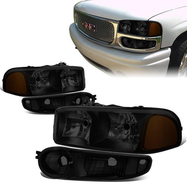 DNA Motoring, 01-07 GMC Sierra Yukon XL 1500 Denali Headlights+Bumper Lamp - Tinted Housing Amber Corner