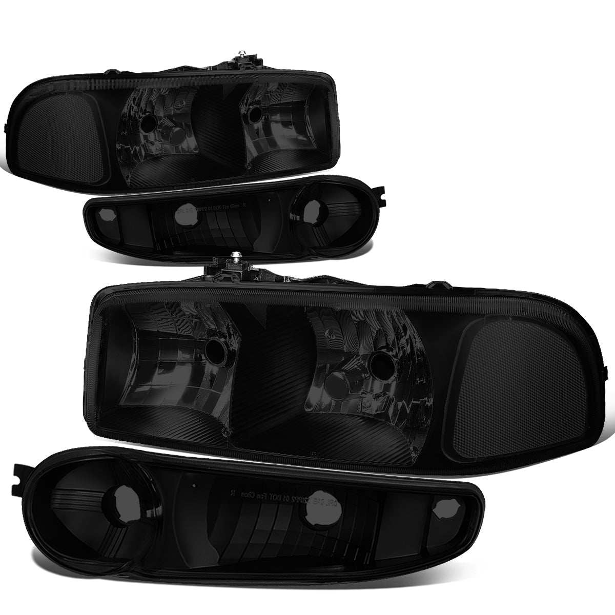 DNA Motoring, 01-07 GMC Sierra Yukon XL 1500 Denali Headlights+Bumper Lamp - Tinted Housing Clear Corner