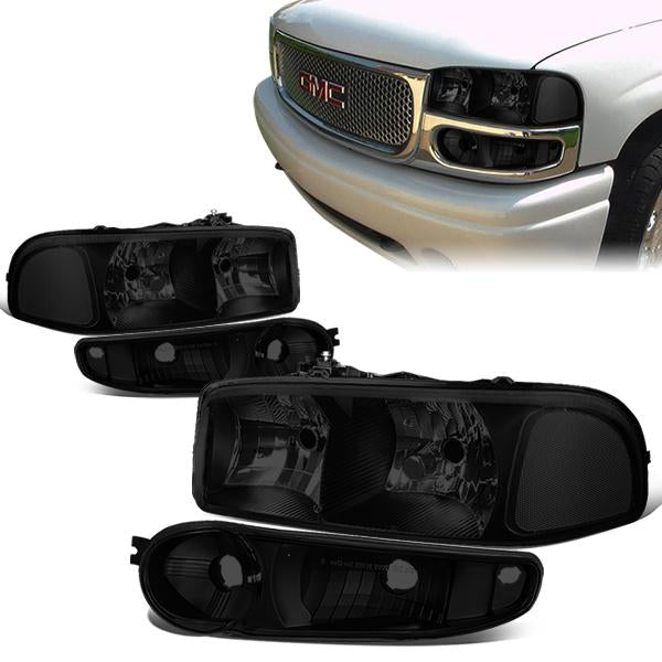 DNA Motoring, 01-07 GMC Sierra Yukon XL 1500 Denali Headlights+Bumper Lamp - Tinted Housing Clear Corner