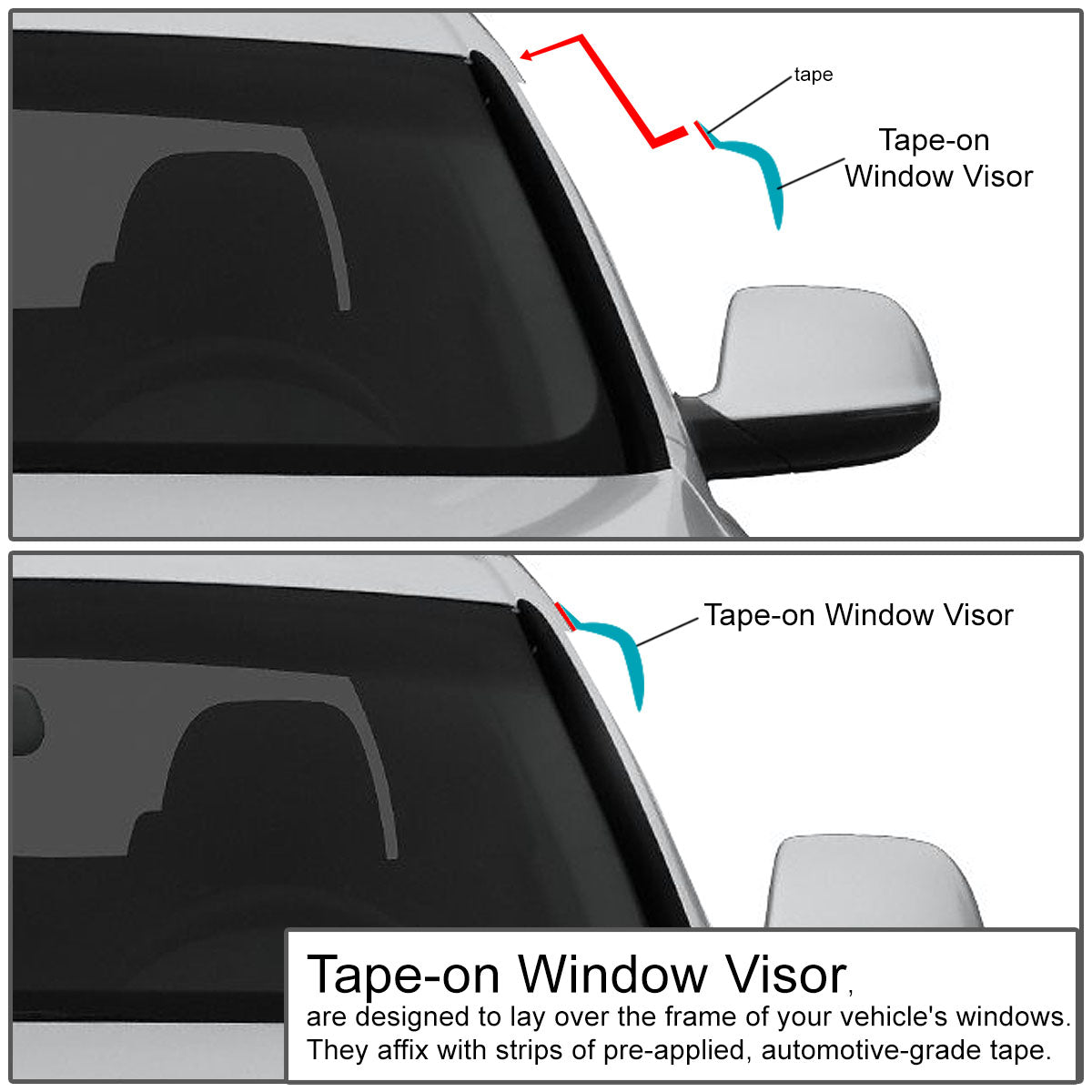 CAAP, 01-10 Chrysler PT Cruiser 4-Door Tape-On Wind Deflectors Window Visors