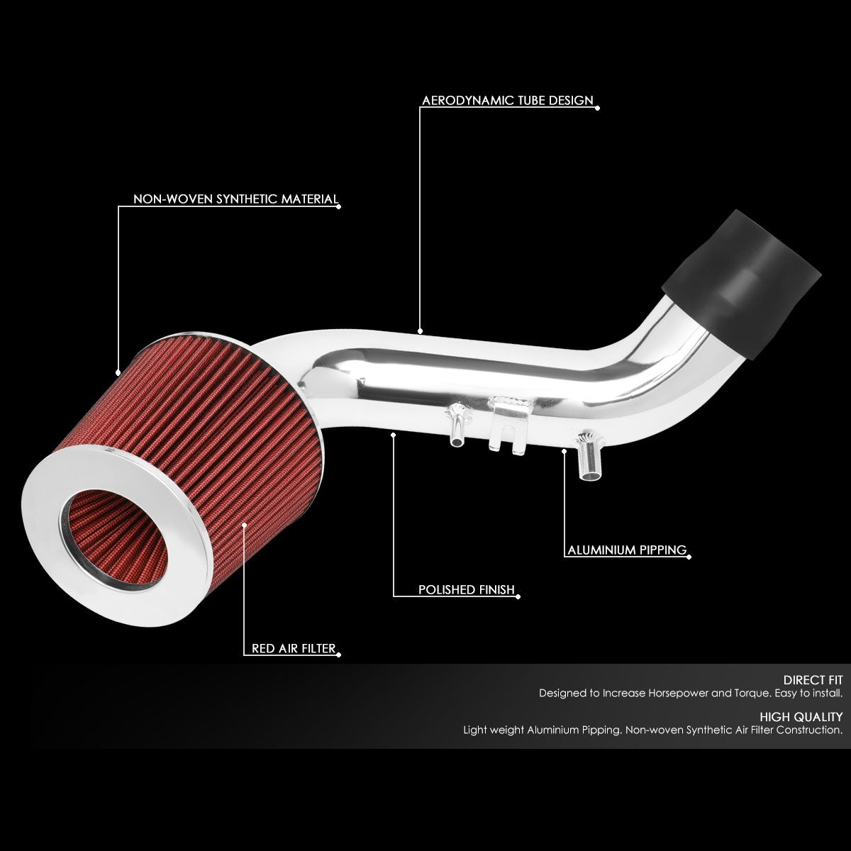 J2 Engineering, 02-05 Honda Civic Si Aluminum Short Ram Air Intake w/Red Cone Filter