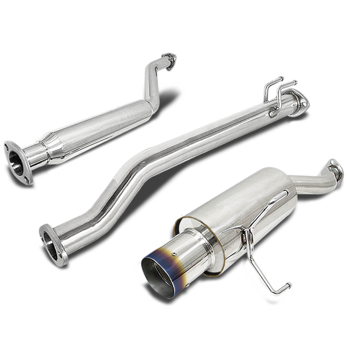 J2 Engineering, 02-05 Honda Civic Si Hatchback Catback Exhaust System w/4 in. OD Muffler Burnt Tip