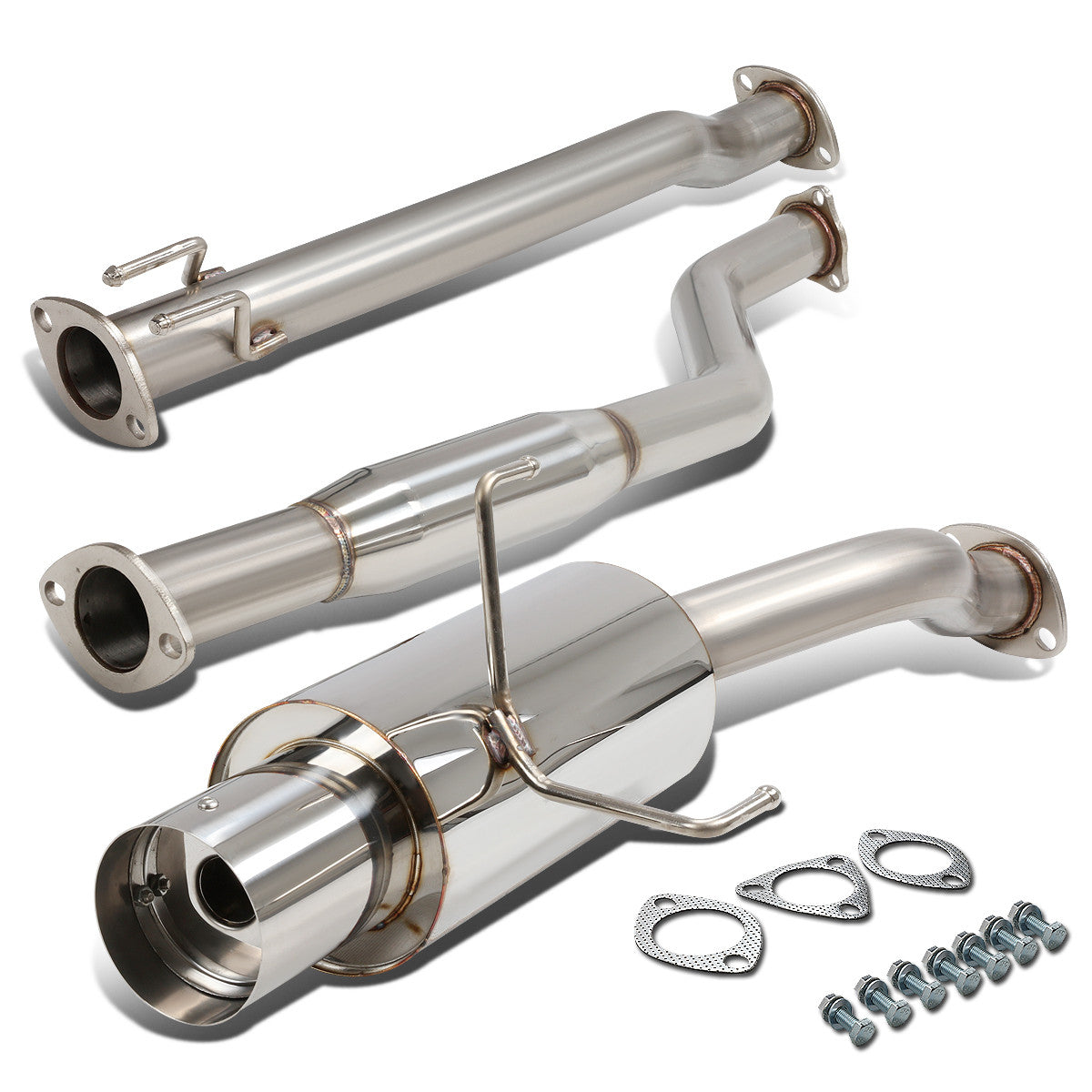 J2 Engineering, 02-05 Honda Civic Si Hatchback Catback Exhaust System w/4 in. OD Muffler Tip