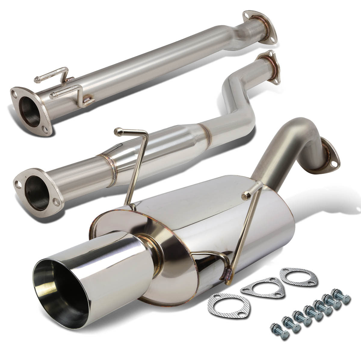 J2 Engineering, 02-05 Honda Civic Si Hatchback Catback Exhaust w/4 in. OD Double Walled Muffler Tip - Stainless Steel