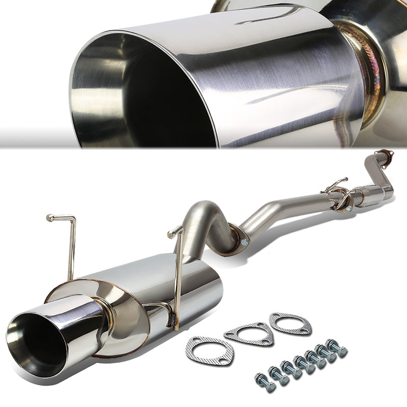 J2 Engineering, 02-05 Honda Civic Si Hatchback Catback Exhaust w/4 in. OD Double Walled Muffler Tip - Stainless Steel