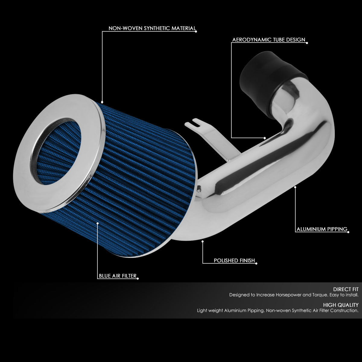 J2 Engineering, 02-06 Acura RSX Aluminum Short Ram Air Intake w/Blue Cone Filter