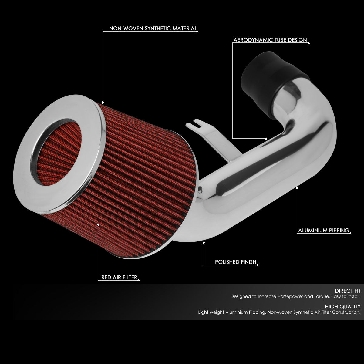 J2 Engineering, 02-06 Acura RSX Aluminum Short Ram Air Intake w/Red Cone Filter