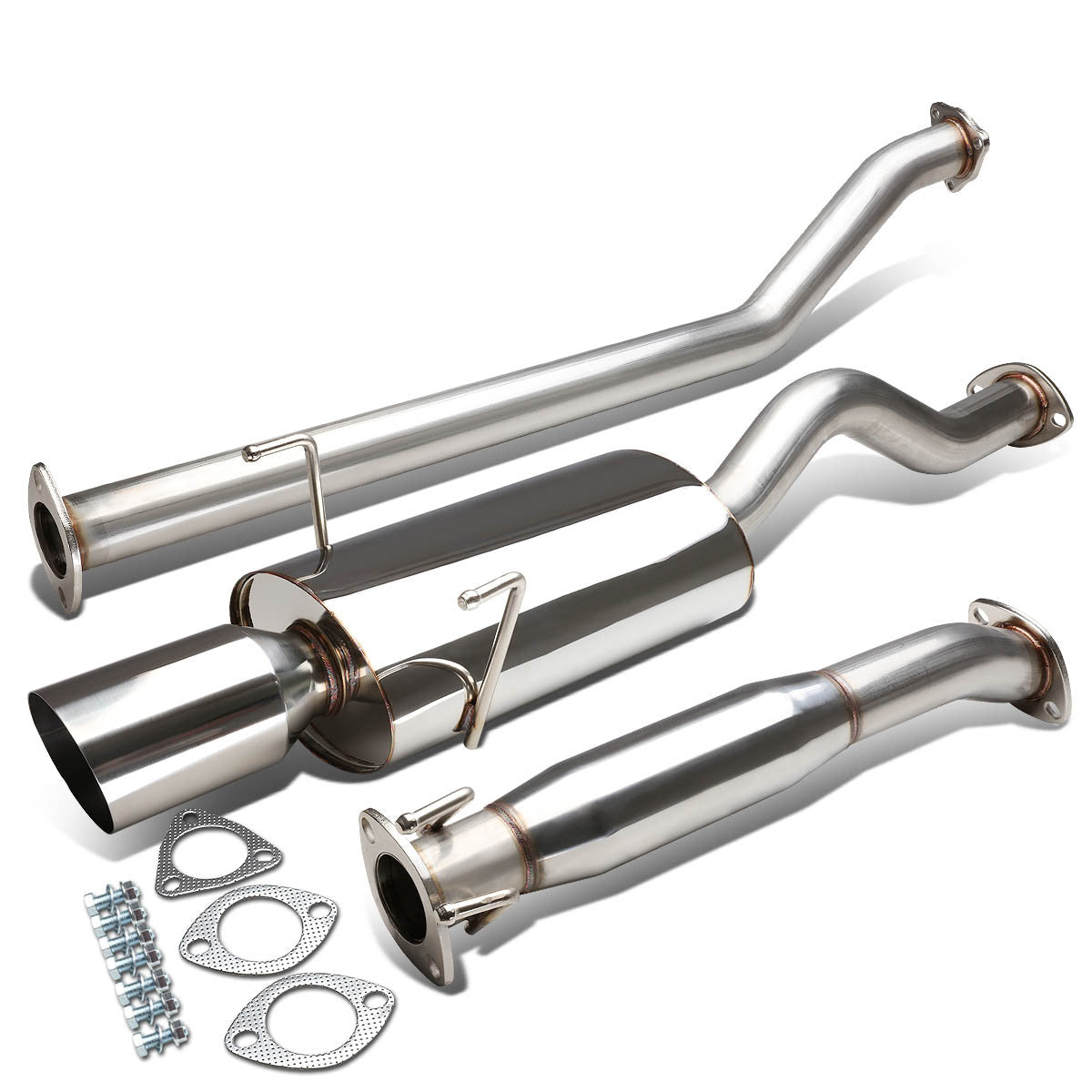 J2 Engineering, 02-06 Acura RSX DC5 Type-S Catback Exhaust w/4 in. OD Muffler Tip - Stainless Steel