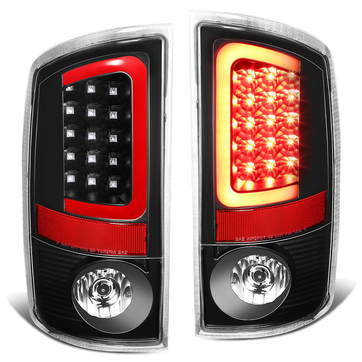 Nuvision Lighting, 02-06 Dodge Ram 1500 2500 3500 Red C-Bar LED Rear Brake Tail Lights - Black