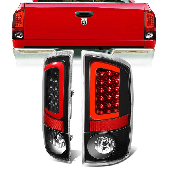 Nuvision Lighting, 02-06 Dodge Ram 1500 2500 3500 Red C-Bar LED Rear Brake Tail Lights - Black