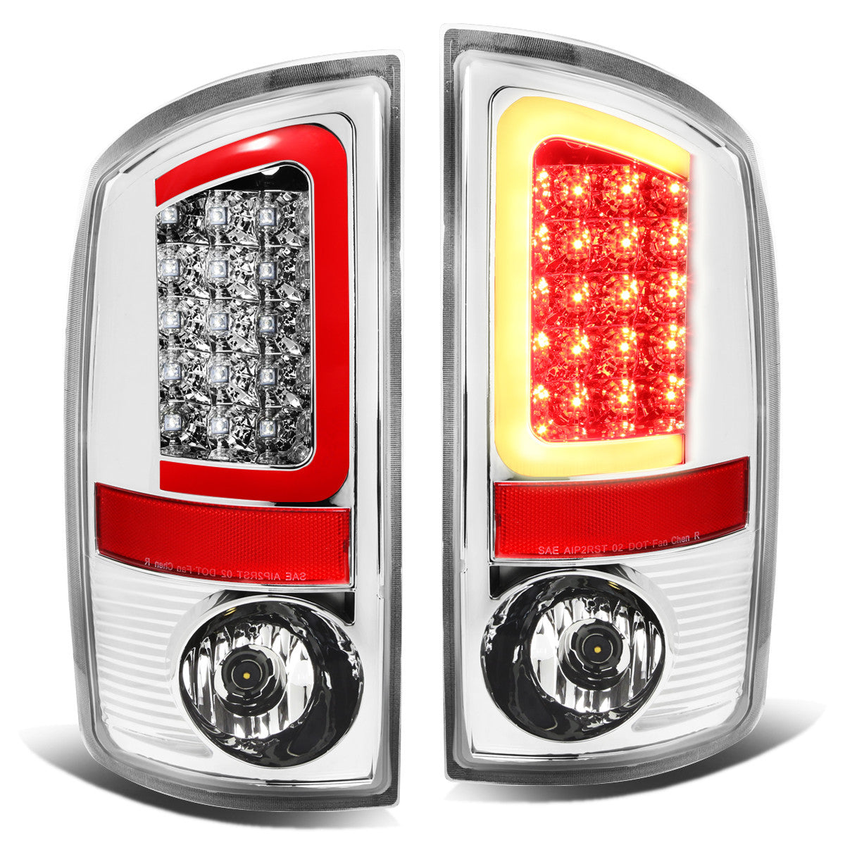 Nuvision Lighting, 02-06 Dodge Ram 1500 2500 3500 Red C-Bar LED Rear Brake Tail Lights - Chrome