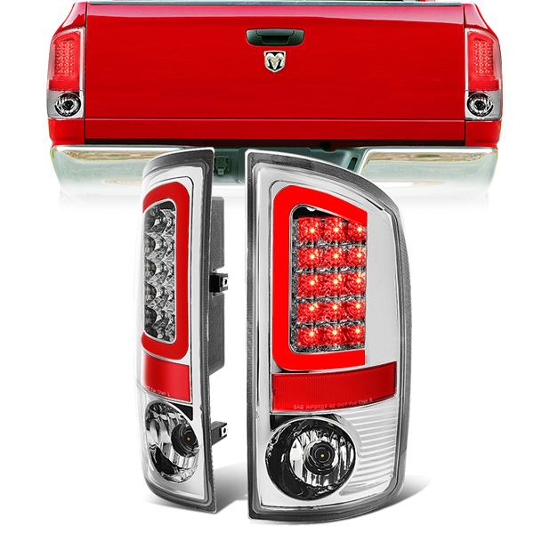 Nuvision Lighting, 02-06 Dodge Ram 1500 2500 3500 Red C-Bar LED Rear Brake Tail Lights - Chrome