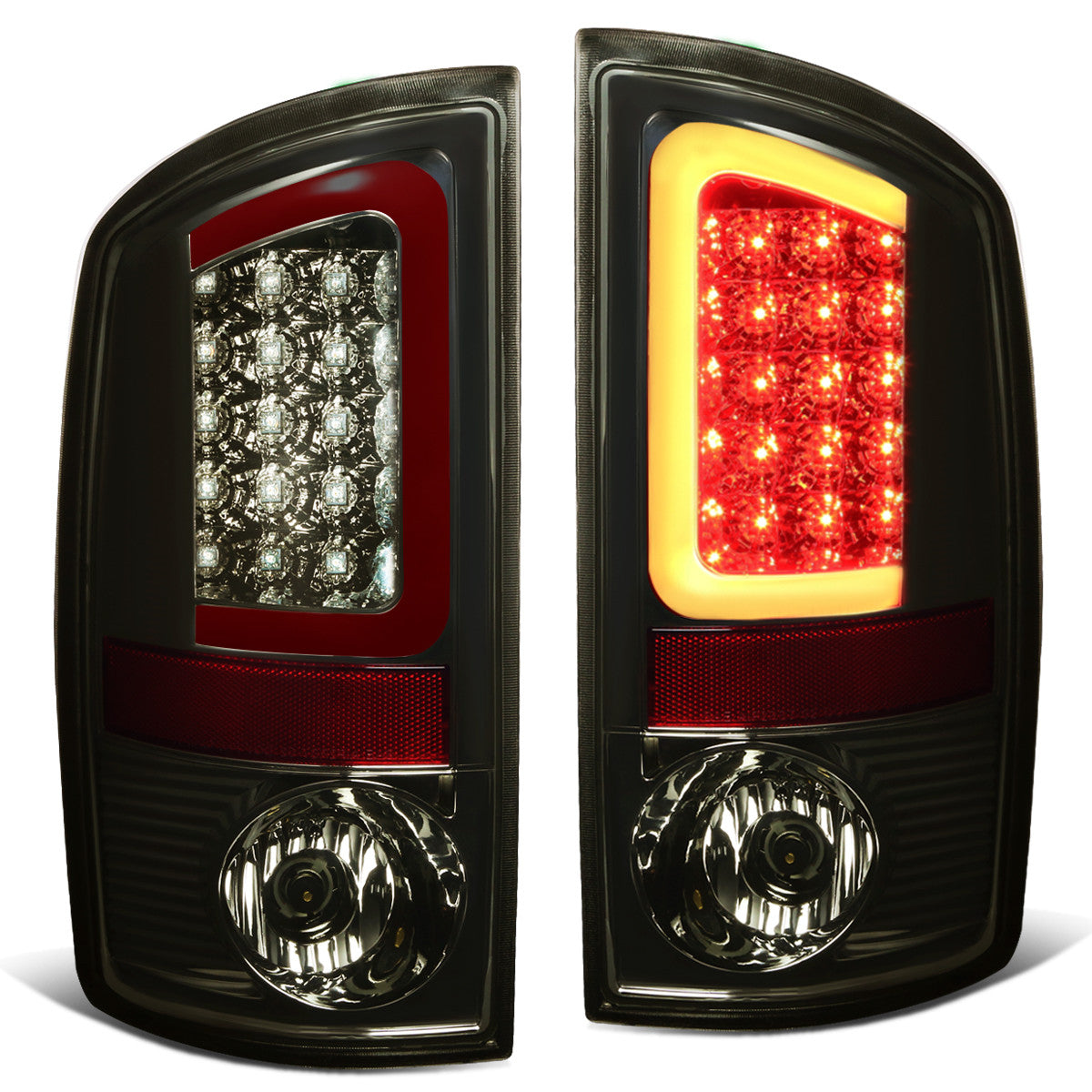 Nuvision Lighting, 02-06 Dodge Ram 1500 2500 3500 Red C-Bar LED Rear Brake Tail Lights - Smoked