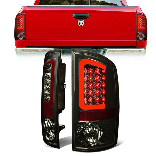 Nuvision Lighting, 02-06 Dodge Ram 1500 2500 3500 Red C-Bar LED Rear Brake Tail Lights - Smoked