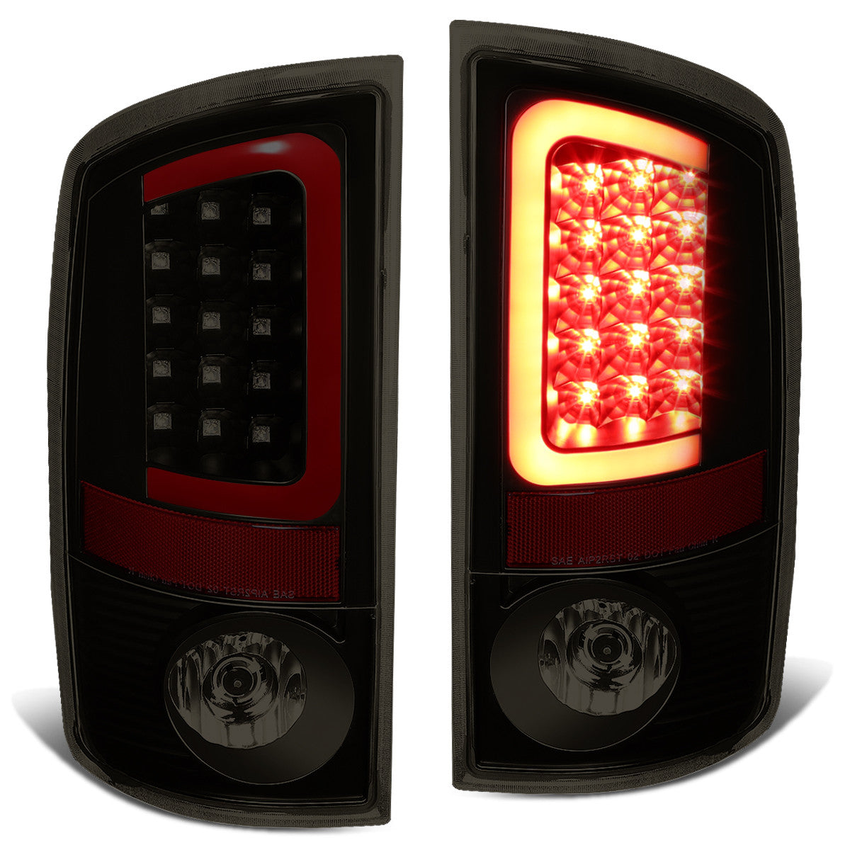 Nuvision Lighting, 02-06 Dodge Ram 1500 2500 3500 Red C-Bar LED Rear Brake Tail Lights - Tinted