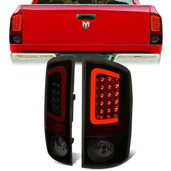 Nuvision Lighting, 02-06 Dodge Ram 1500 2500 3500 Red C-Bar LED Rear Brake Tail Lights - Tinted