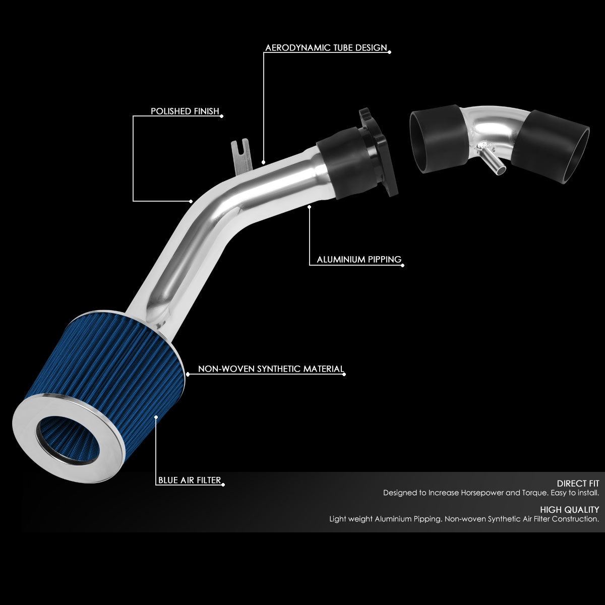 J2 Engineering, 02-06 Nissan Sentra 2.5 L Aluminum Cold Air Intake w/Blue Cone Filter