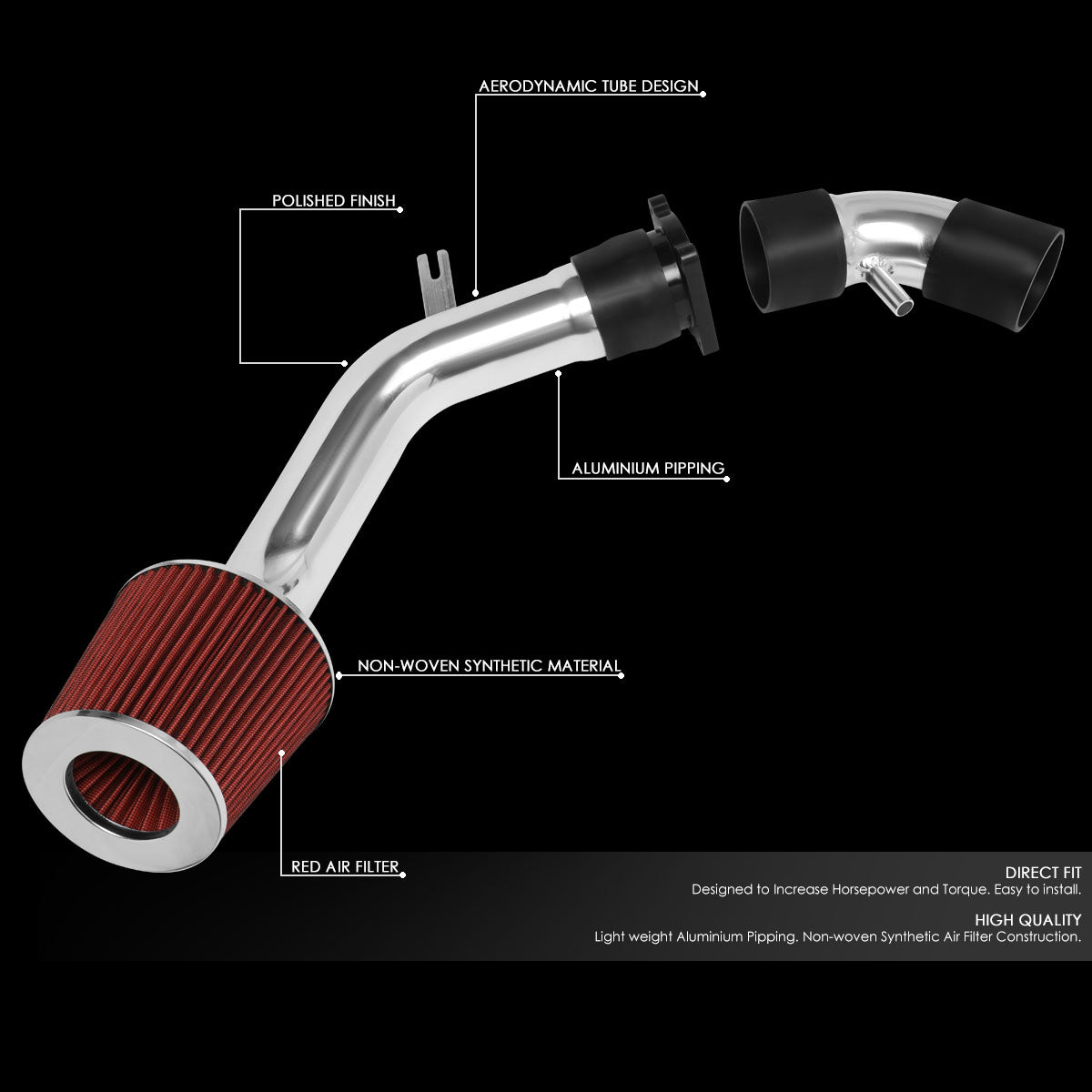 J2 Engineering, 02-06 Nissan Sentra 2.5 L Aluminum Cold Air Intake w/Red Cone Filter