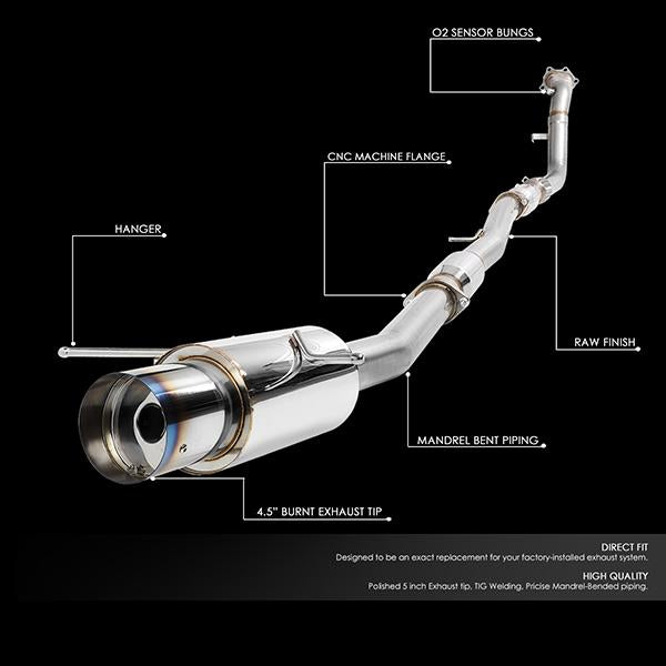 J2 Engineering, 02-07 Subaru Impreza WRX/ STI Turbo-Back Exhaust w/4.5 in. OD Burnt Muffler Tip+Down Pipe+Up Pipe