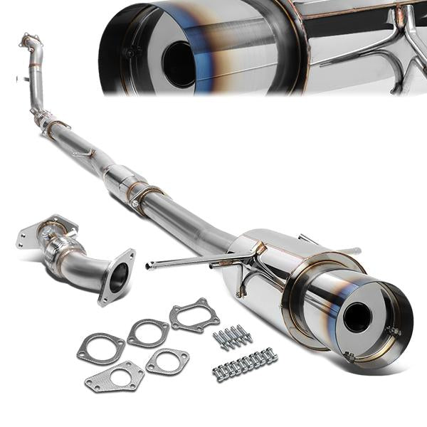 J2 Engineering, 02-07 Subaru Impreza WRX/ STI Turbo-Back Exhaust w/4.5 in. OD Burnt Muffler Tip+Down Pipe+Up Pipe