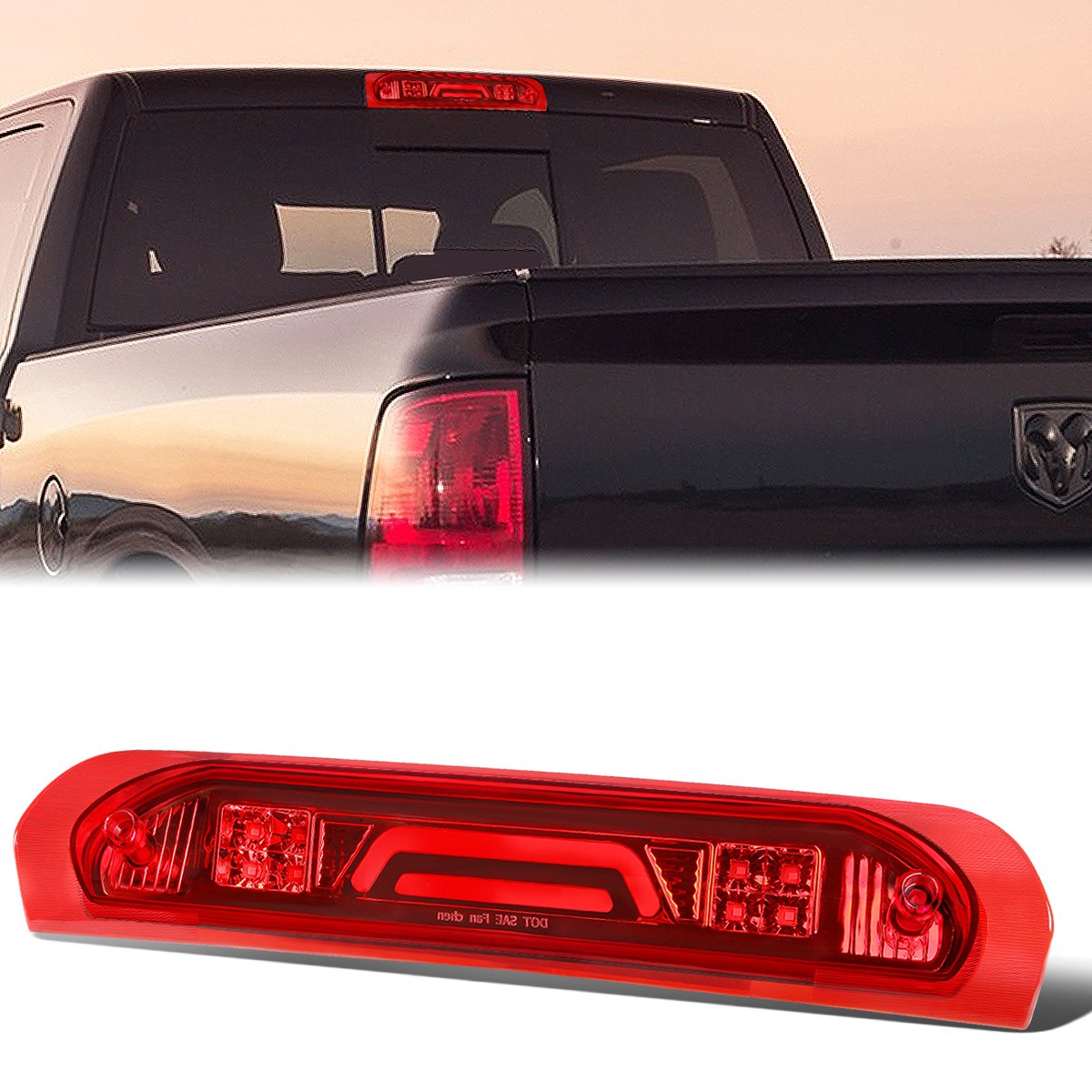 Nuvision Lighting, 02-09 Dodge Ram 1500 2500 3500 LED Bar 3rd Brake Light+Cargo Lamp - Red Lens