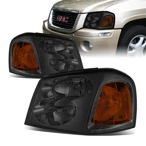 DNA Motoring, 02-09 GMC Envoy Headlights - Smoked Housing Amber Corner