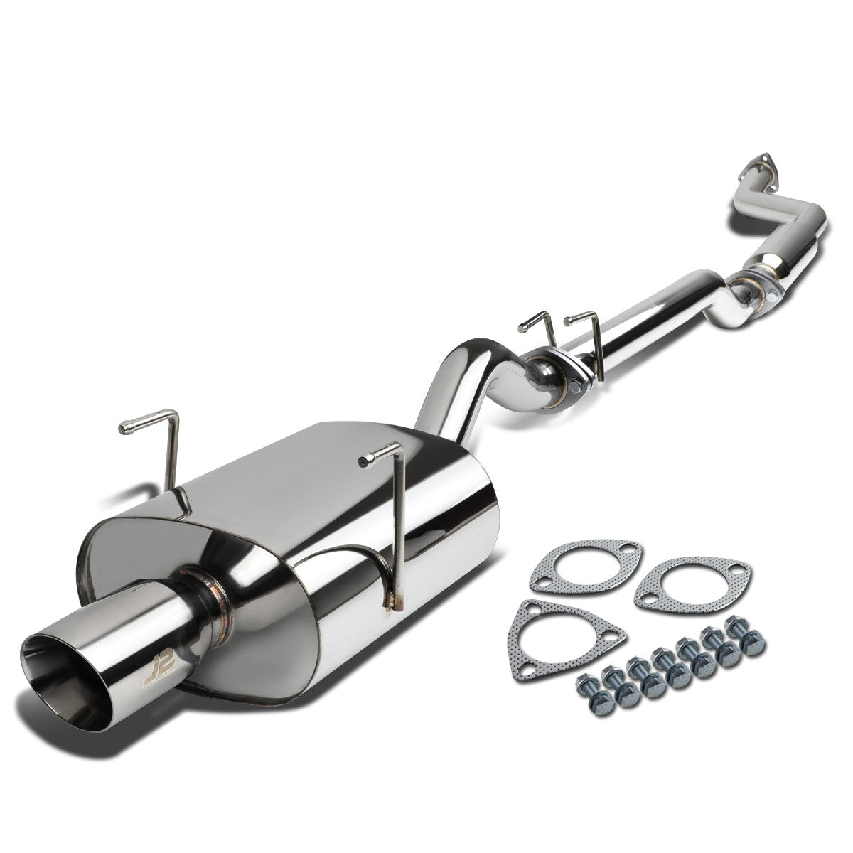 J2 Engineering, 03-05 Honda Civic EP3 Hatchback Catback Exhaust w/Muffler Tip - Stainless Steel