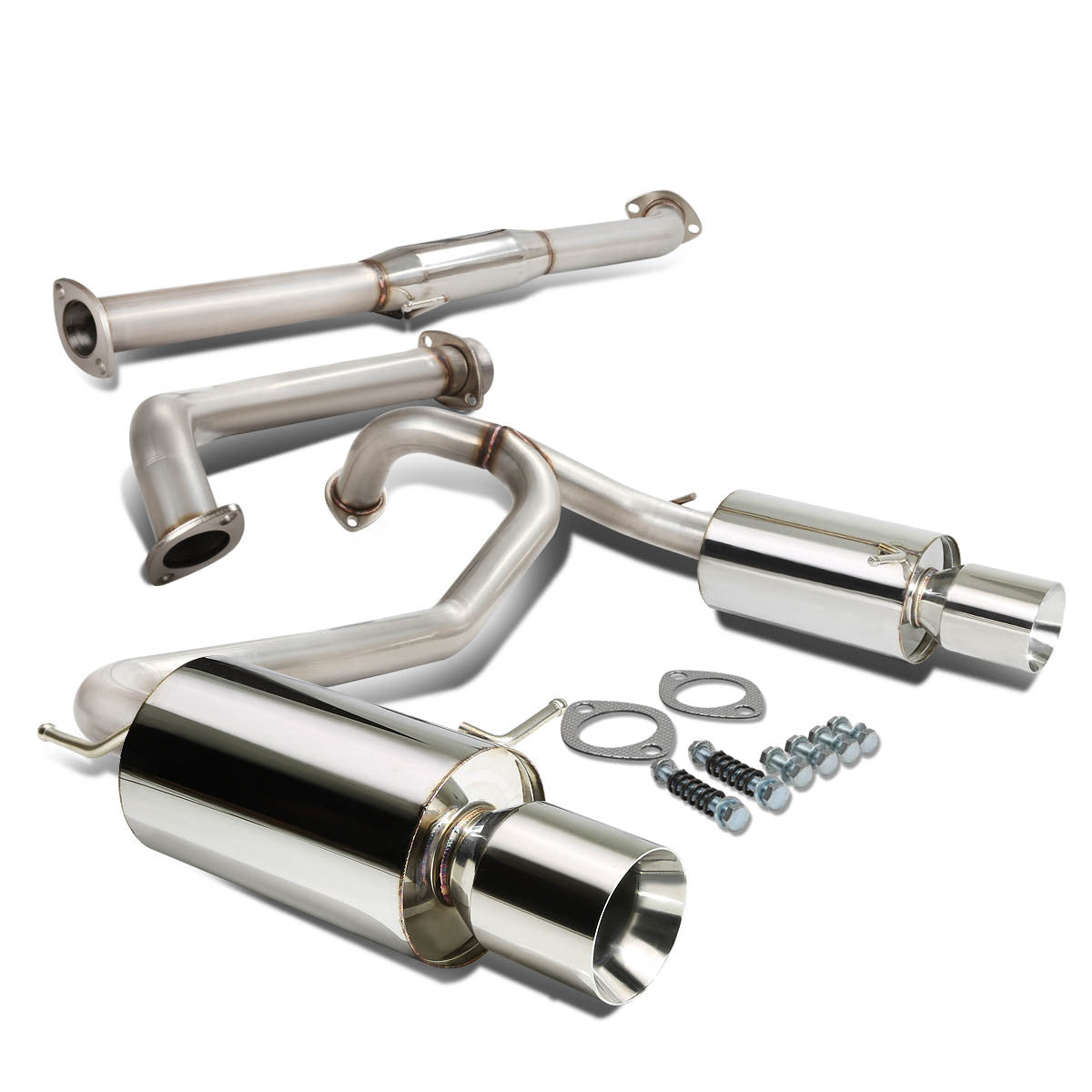 J2 Engineering, 03-06 Hyundai Tiburon 2.7L V6 Catback Exhaust System w/4 in. OD Double Walled Muffler Tip