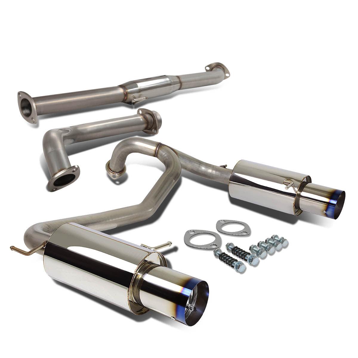 J2 Engineering, 03-06 Hyundai Tiburon 2.7L V6 Catback Exhaust System w/4 in. OD Muffler Burnt Tip