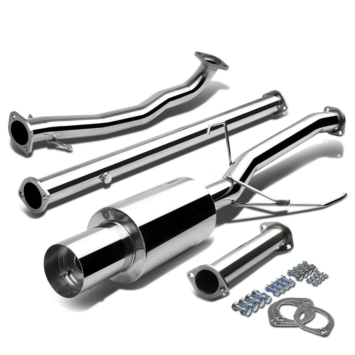 J2 Engineering, 03-06 Mitsubishi Lancer EVO 7 8 9 VII VIII IX Catback Exhaust w/Muffler Tip - Stainless Steel