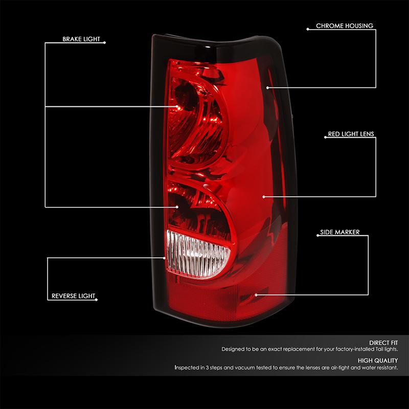 DNA Motoring, 03-07 Chevy Silverado Fleetside Right/ Passenger Side Rear Brake Tail Light - Red Lens