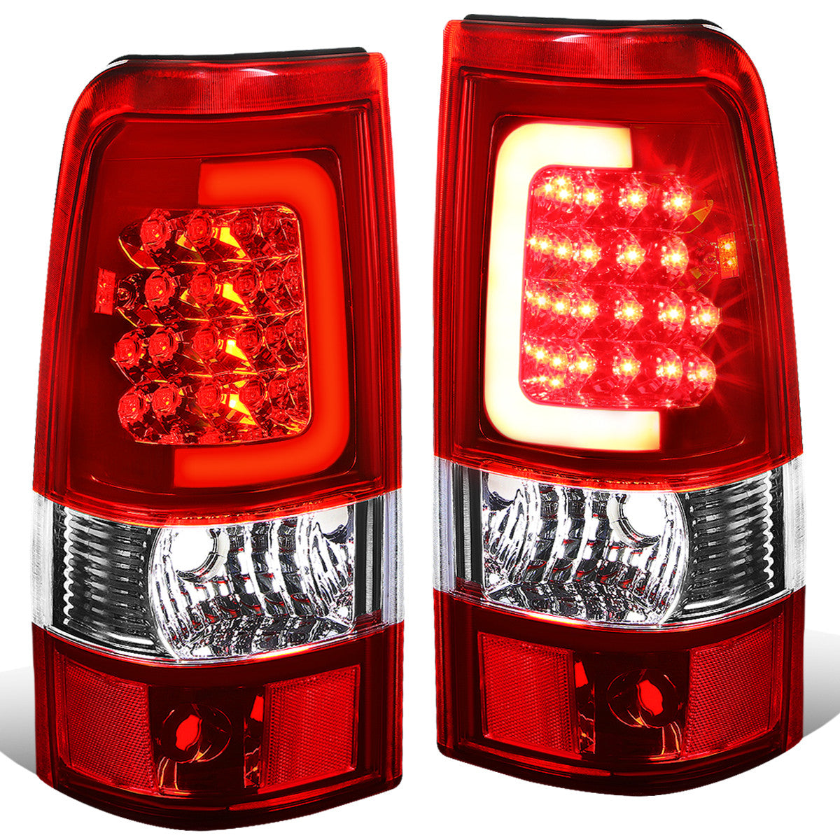 Nuvision Lighting, 03-07 Chevy Silverado GMC Sierra 1500 2500 3500 HD Red C-Bar LED Tail Lights