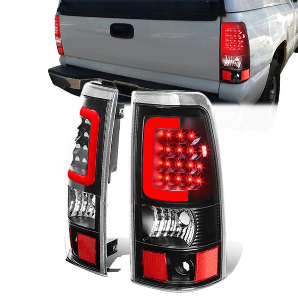 Nuvision Lighting, 03-07 Chevy Silverado GMC Sierra 1500 2500 3500 HD Red C-Bar LED Tail Lights - Black