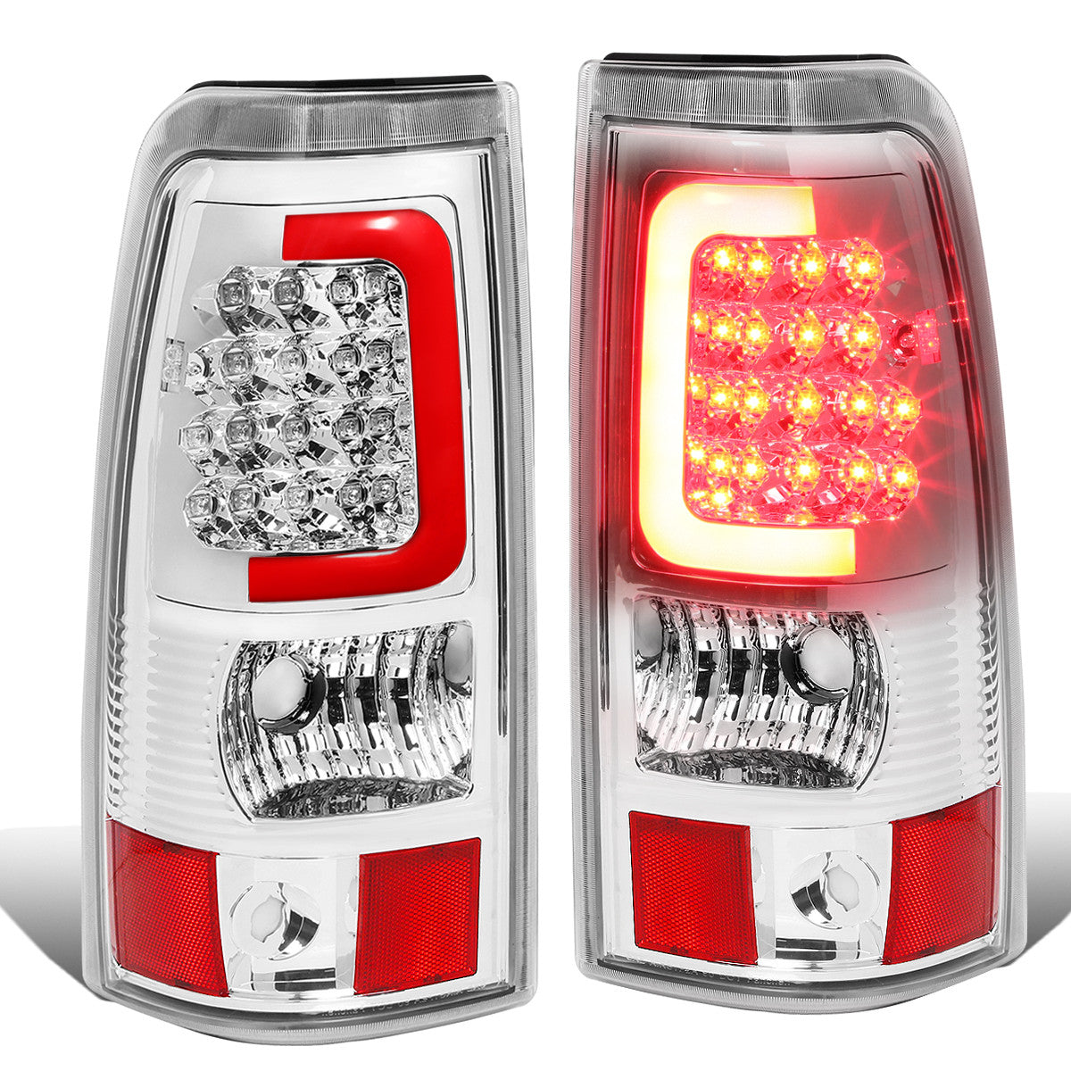 Nuvision Lighting, 03-07 Chevy Silverado GMC Sierra 1500 2500 3500 HD Red C-Bar LED Tail Lights - Chrome