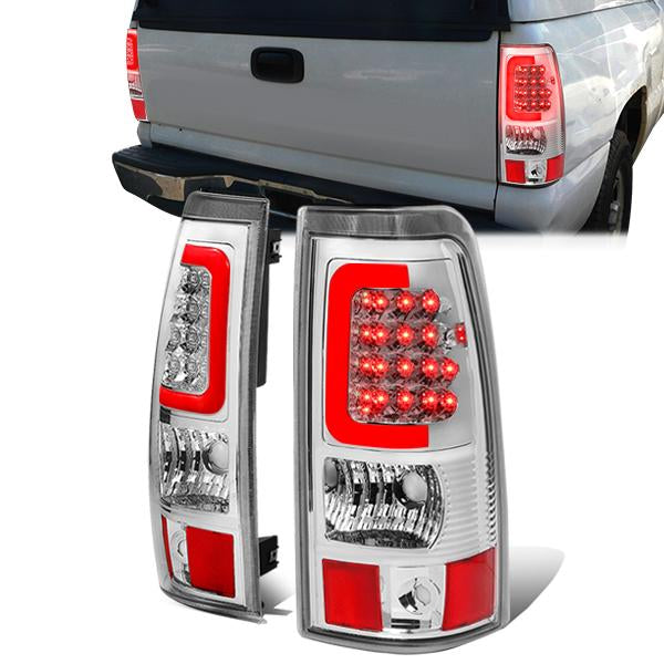 Nuvision Lighting, 03-07 Chevy Silverado GMC Sierra 1500 2500 3500 HD Red C-Bar LED Tail Lights - Chrome