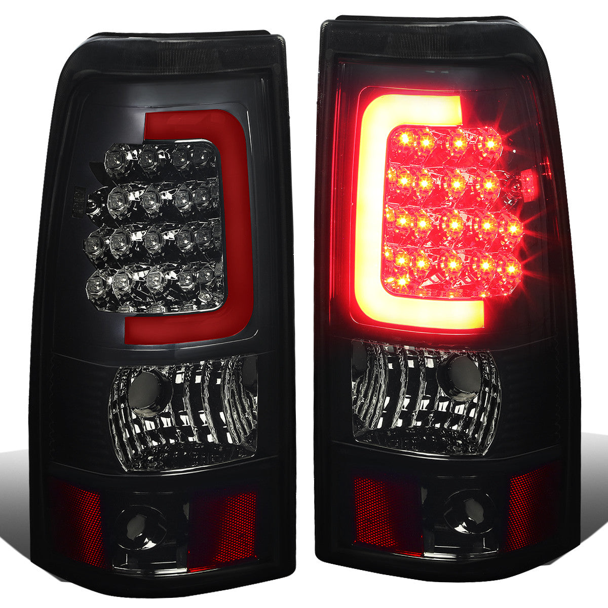 Nuvision Lighting, 03-07 Chevy Silverado GMC Sierra 1500 2500 3500 HD Red C-Bar LED Tail Lights - Smoked