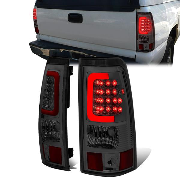 Nuvision Lighting, 03-07 Chevy Silverado GMC Sierra 1500 2500 3500 HD Red C-Bar LED Tail Lights - Smoked