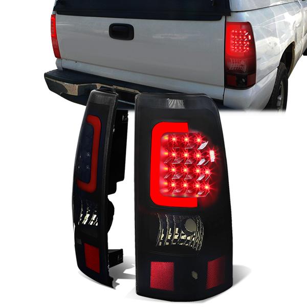 Nuvision Lighting, 03-07 Chevy Silverado GMC Sierra 1500 2500 3500 HD Red C-Bar LED Tail Lights - Tinted